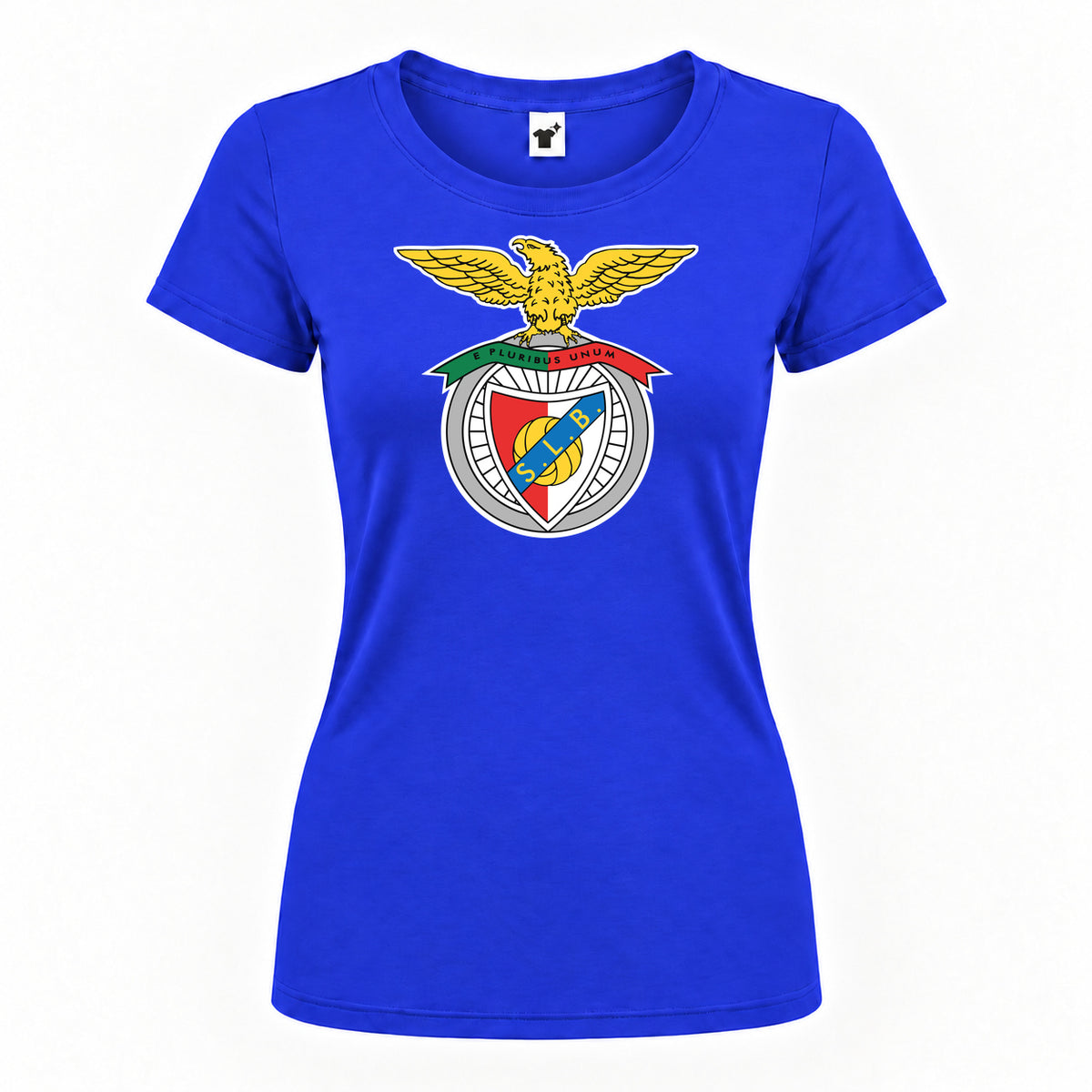 Women's SL Benfica FC Round Neck T-Shirt — Royal Blue — original logo on current Drive garment
