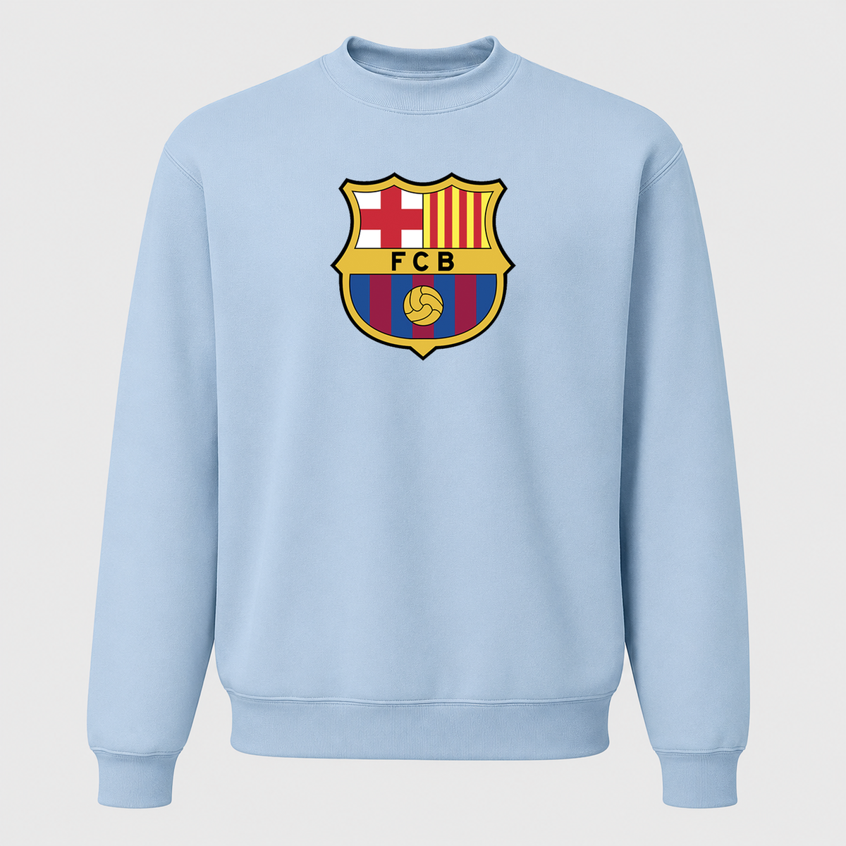Men's F.C. Barcelona Soccer Crewneck Sweatshirt | Color: Sky Blue | Original artwork on Drive garment