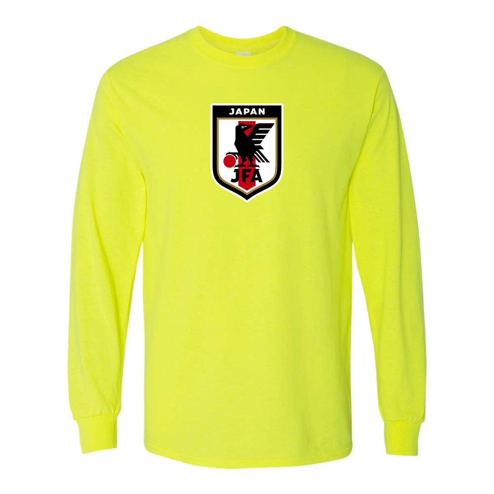 Men's Japan National Soccer Team Cotton Long Sleeve T-Shirt | Color: Safety Green | Original artwork