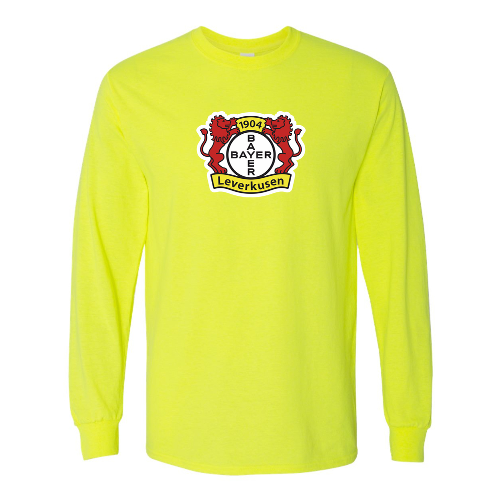 Men's Bayer Leverkusen FC Cotton Long Sleeve T-Shirt | Color: Safety Green | Original artwork