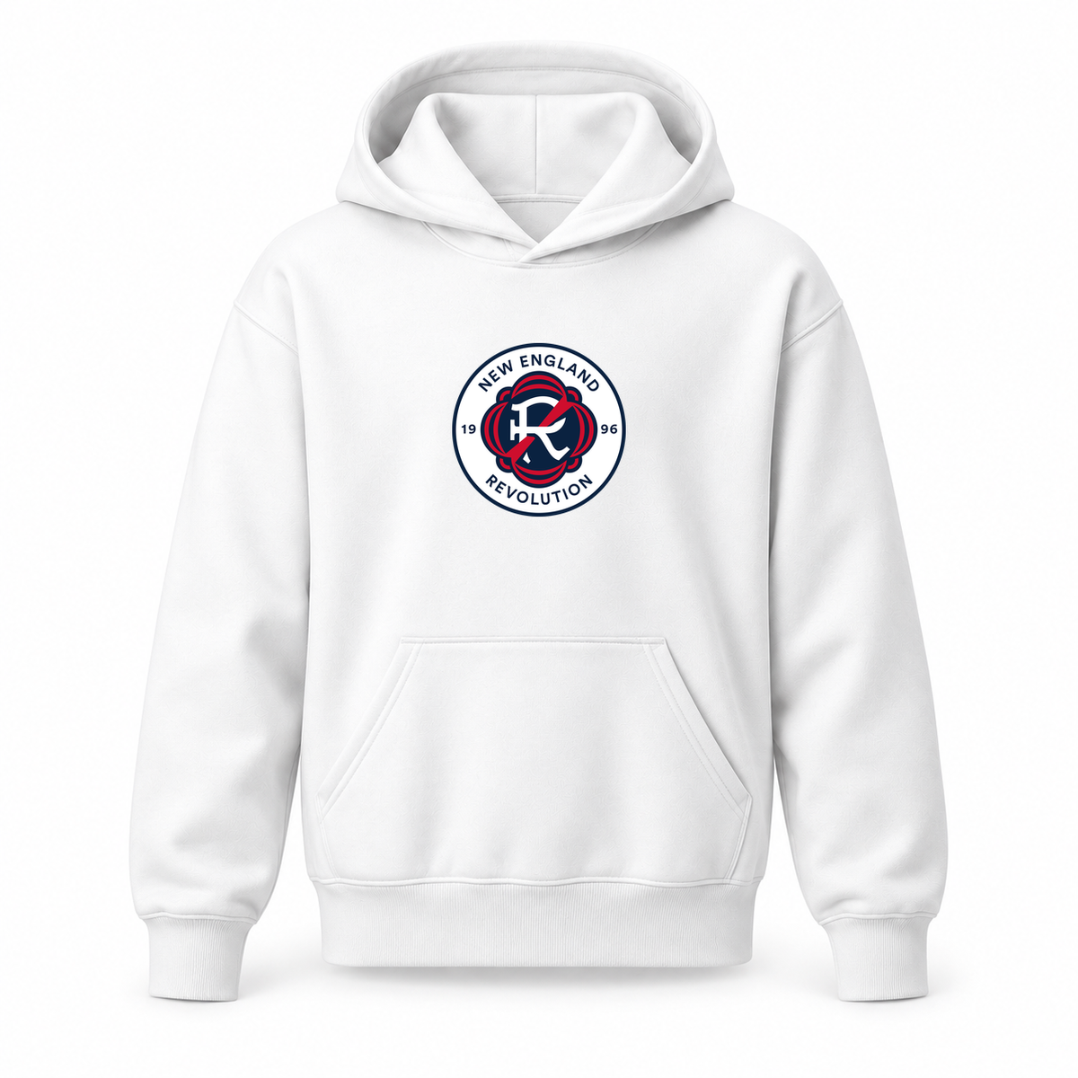 Youth Kids New England Revolution FC Pullover Hoodie | Color: White | Original artwork on Drive garment