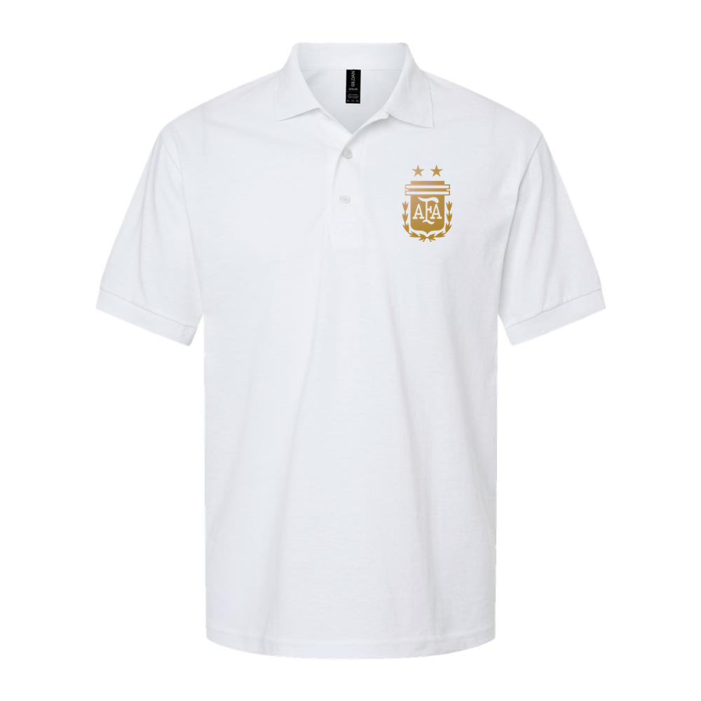 Men's Argentina Soccer Dry Blend Polo | Color: White | Original artwork on Drive garment