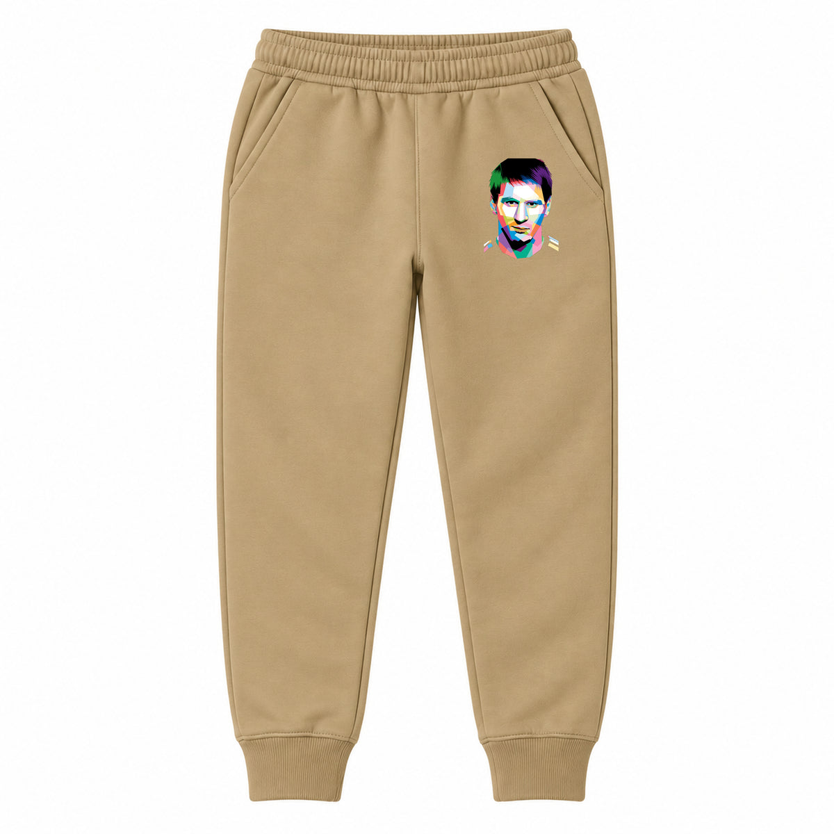 Lionel Messi Face Art Soccer youth jogger sweatpants, Khaki, Youth Large ages 10–12