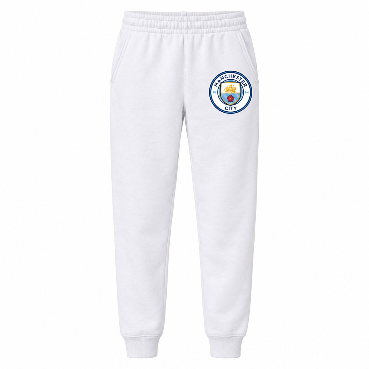 Manchester City Soccer youth jogger sweatpants, White, Youth Large ages 10–12