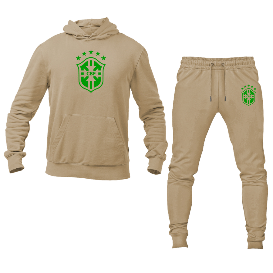 Men's Brazil Soccer Logo Hoodie Joggers Set