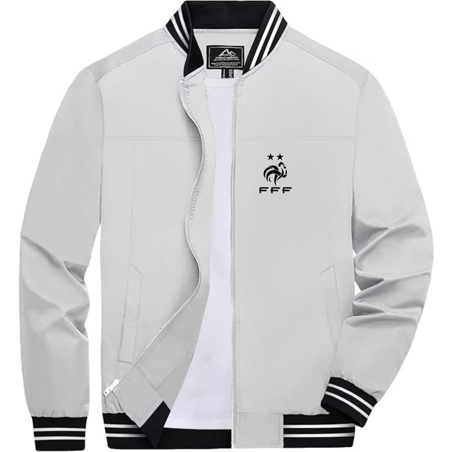 Men’s France Soccer - Lightweight Zip-Up Bomber Jacket with Ribbed Collar and Cuffs - Versatile Casual Outerwear