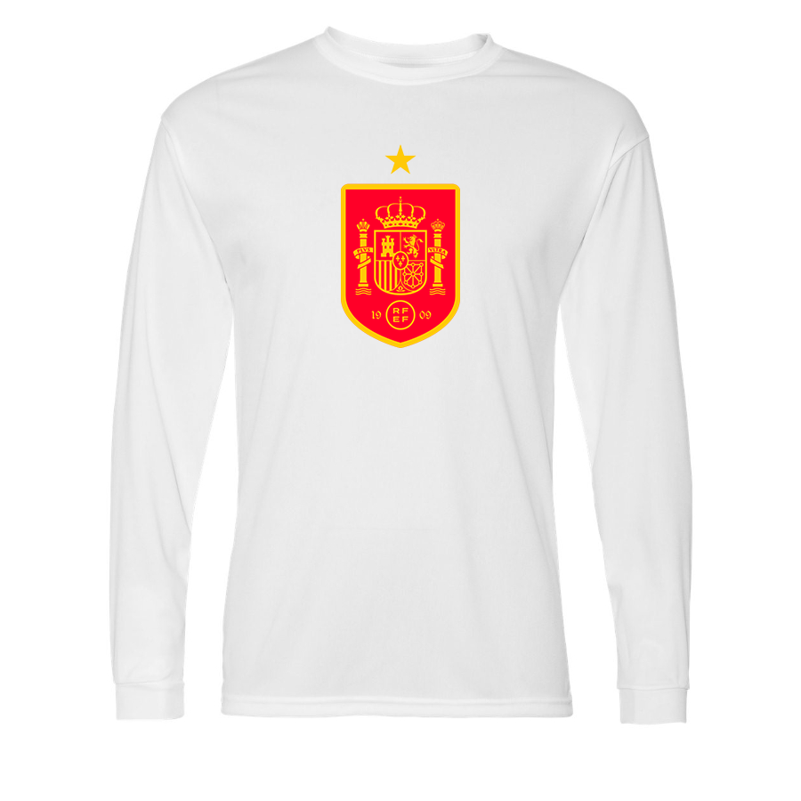 Men’s Spain Red Logo National Soccer Team Performance Long Sleeve T-Shirt
