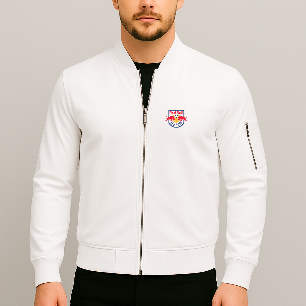 Men's New York Red Bulls FC Lightweight Bomber Jacket Windbreaker Softshell Varsity Jacket Coat