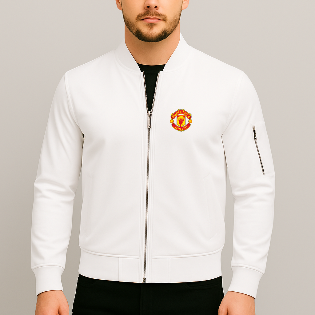 Men’s Manchester United Soccer Lightweight Bomber Jacket Windbreaker Softshell Varsity Jacket Coat