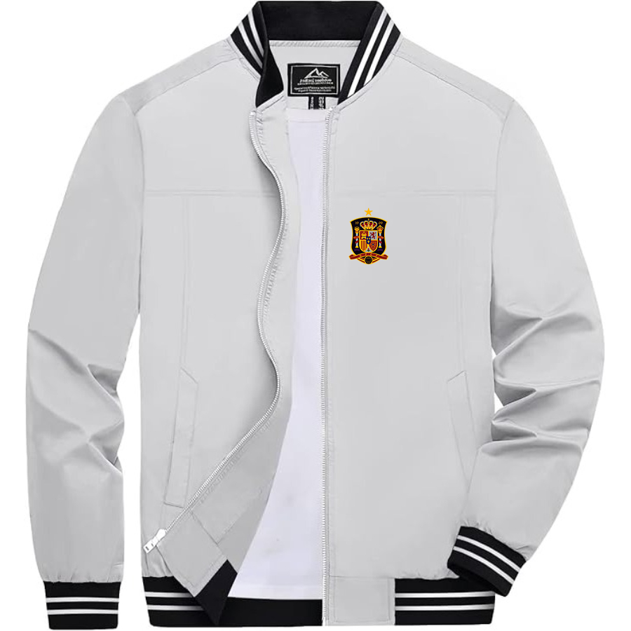 Men’s Spain National Soccer Team Lightweight Zip-Up Bomber Jacket with Ribbed Collar and Cuffs - Versatile Casual Outerwear