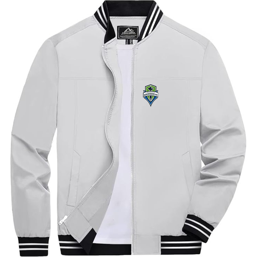 Men’s Seattle Sounders FC Lightweight Zip-Up Bomber Jacket with Ribbed Collar and Cuffs - Versatile Casual Outerwear