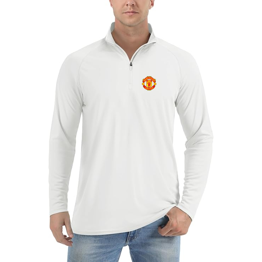 Men’s Manchester United Soccer - Lightweight Quarter-Zip Athletic Shirt – Long Sleeve Performance Wear