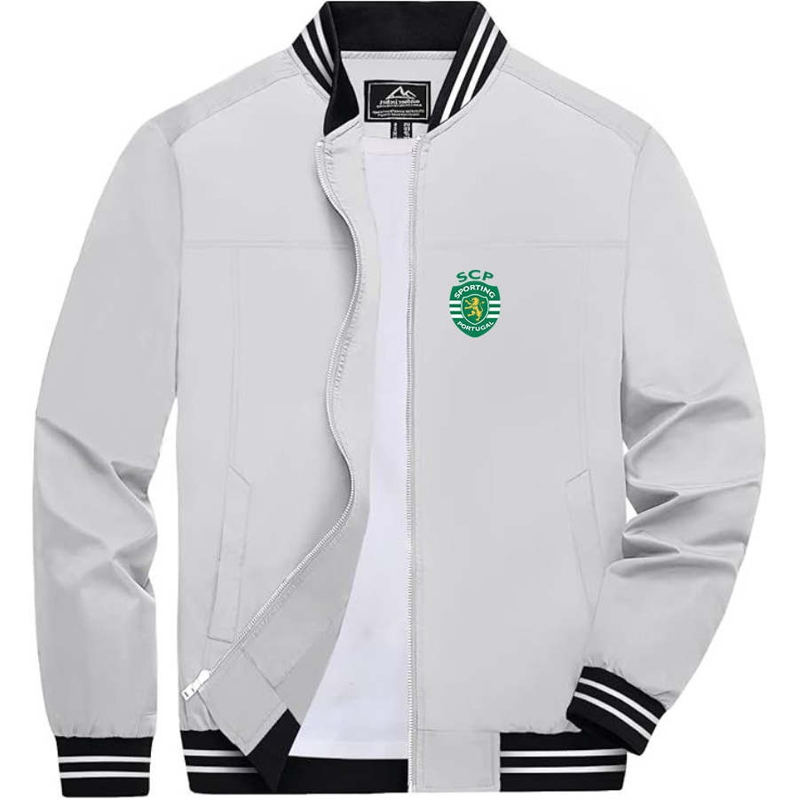 Men’s Sporting CP FC Lightweight Zip-Up Bomber Jacket with Ribbed Collar and Cuffs - Versatile Casual Outerwear