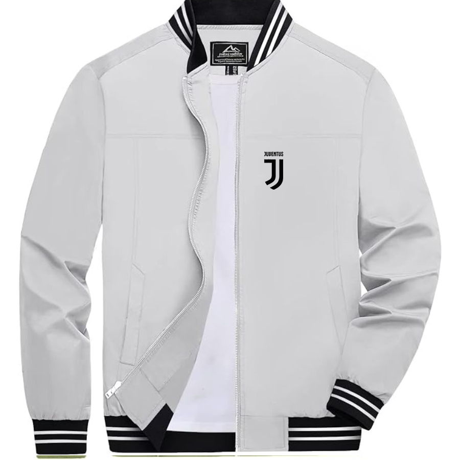 Men’s Juventus Soccer Lightweight Zip-Up Bomber Jacket with Ribbed Collar and Cuffs - Versatile Casual Outerwear (Copy)