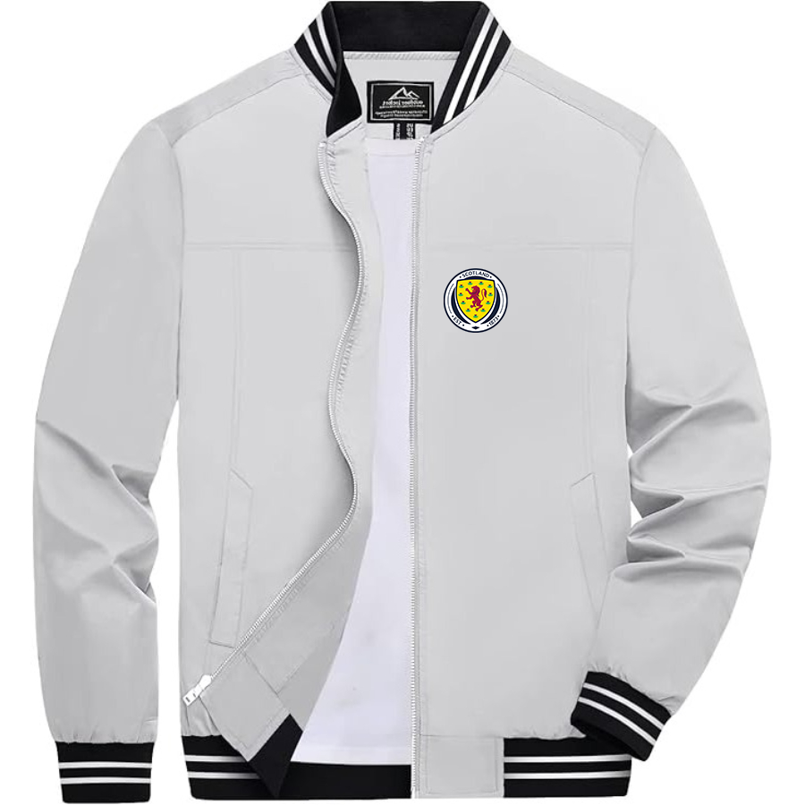 Men’s Scotland National Soccer Team Lightweight Zip-Up Bomber Jacket with Ribbed Collar and Cuffs - Versatile Casual Outerwear