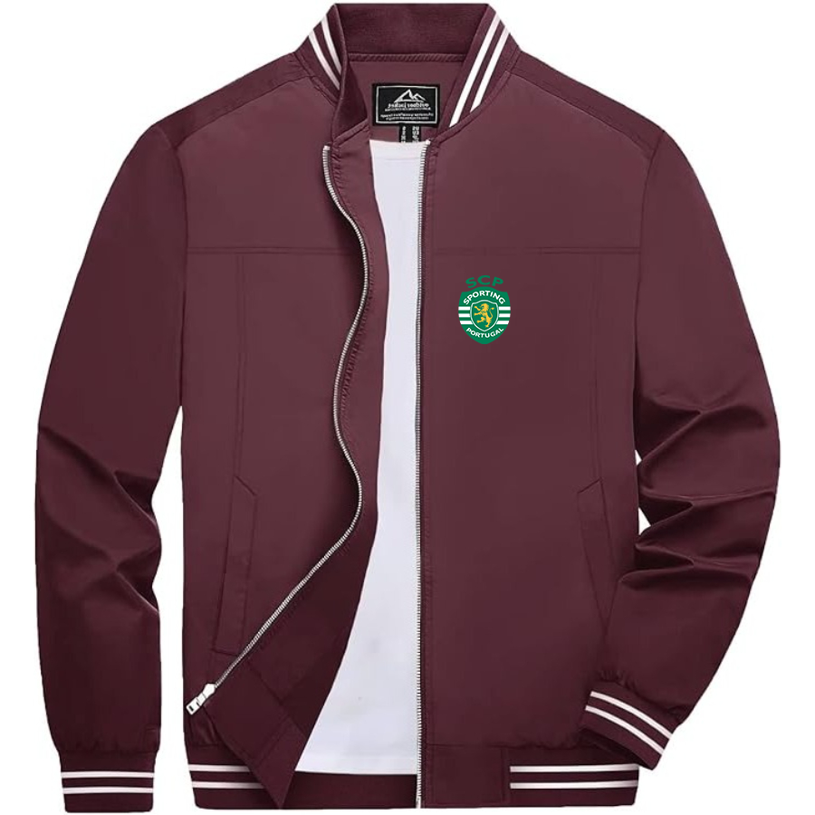 Men’s Sporting CP FC Lightweight Zip-Up Bomber Jacket with Ribbed Collar and Cuffs - Versatile Casual Outerwear