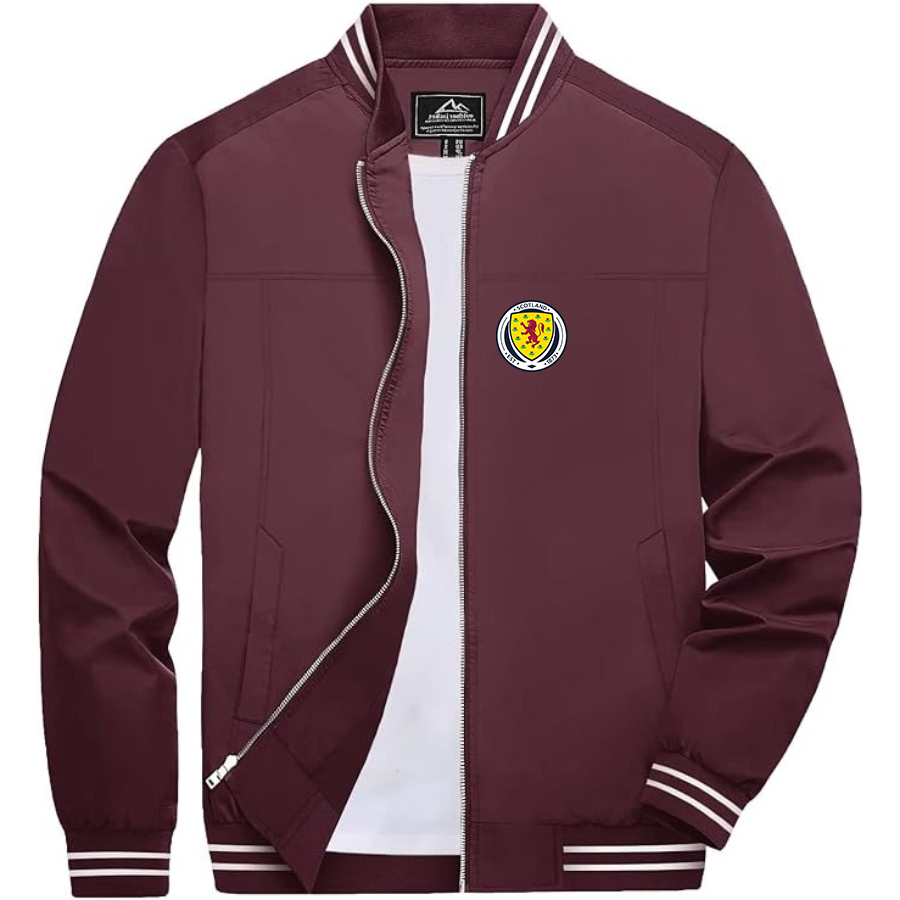 Men’s Scotland National Soccer Team Lightweight Zip-Up Bomber Jacket with Ribbed Collar and Cuffs - Versatile Casual Outerwear