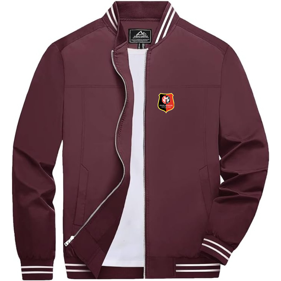 Men’s Stade Rennais FC Lightweight Zip-Up Bomber Jacket with Ribbed Collar and Cuffs - Versatile Casual Outerwear