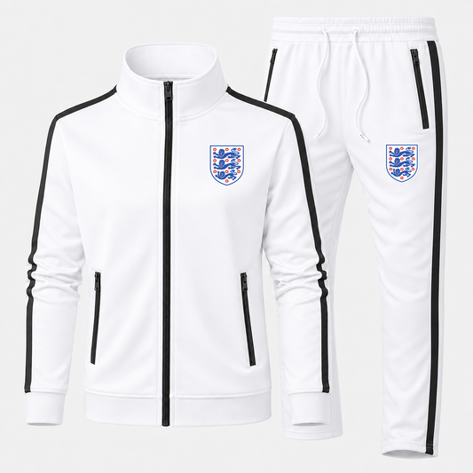 Men's England National Football Team Dri-Fit TrackSuit — White — exact original logo and updated Drive garment