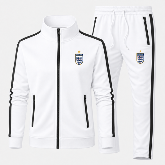 Men's England National Soccer Team Logo Dri-Fit TrackSuit — White — exact original logo and updated Drive garment