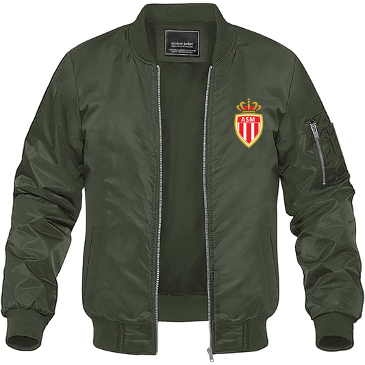 Men's AS Monaco FC Lightweight Bomber Jacket Windbreaker Softshell Varsity Jacket Coat