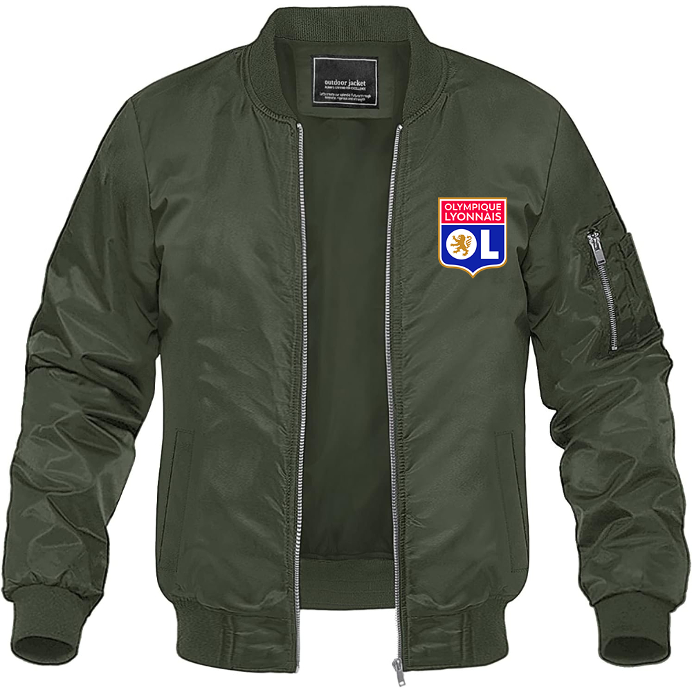 Men's Olympique Lyonnais FC Lightweight Bomber Jacket Windbreaker Softshell Varsity Jacket Coat