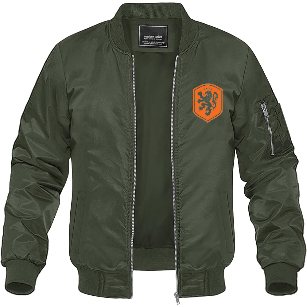 Men's Netherlands National Soccer Team Lightweight Bomber Jacket Windbreaker Softshell Varsity Jacket Coat