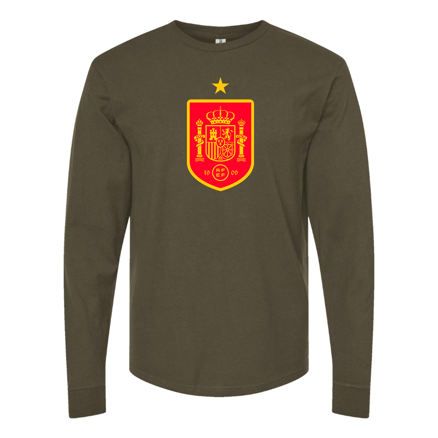 Men's Spain Red Logo National Soccer Team Long Sleeve T-Shirt