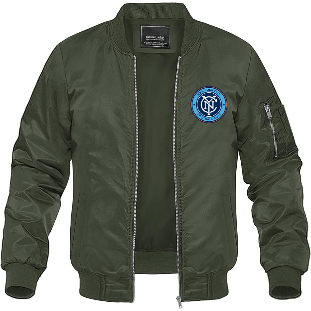 Men's New York City FC Lightweight Bomber Jacket Windbreaker Softshell Varsity Jacket Coat