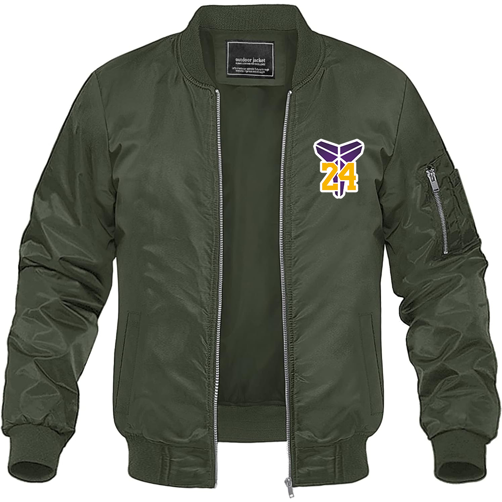 Men's Kobe Bryant Mamba 24 Lightweight Bomber Jacket Windbreaker Softshell Varsity Jacket Coat