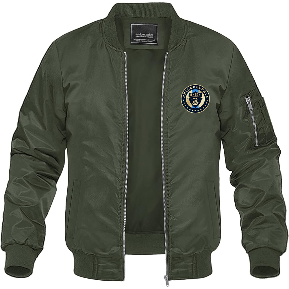 Men's Philadelphia Union FC Lightweight Bomber Jacket Windbreaker Softshell Varsity Jacket Coat