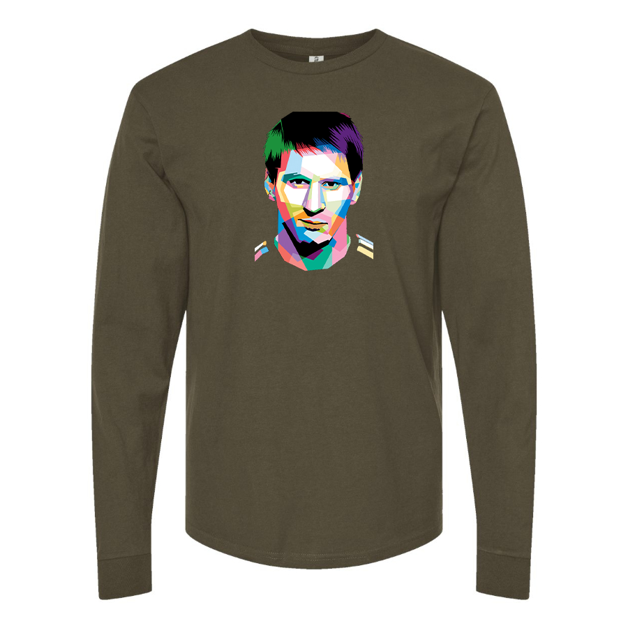 Men's Lionel Messi Face Art Soccer Long Sleeve T-Shirt