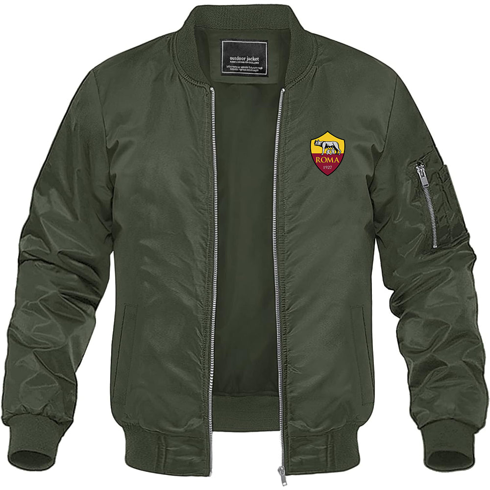 Men's AS Roma FC Lightweight Bomber Jacket Windbreaker Softshell Varsity Jacket Coat