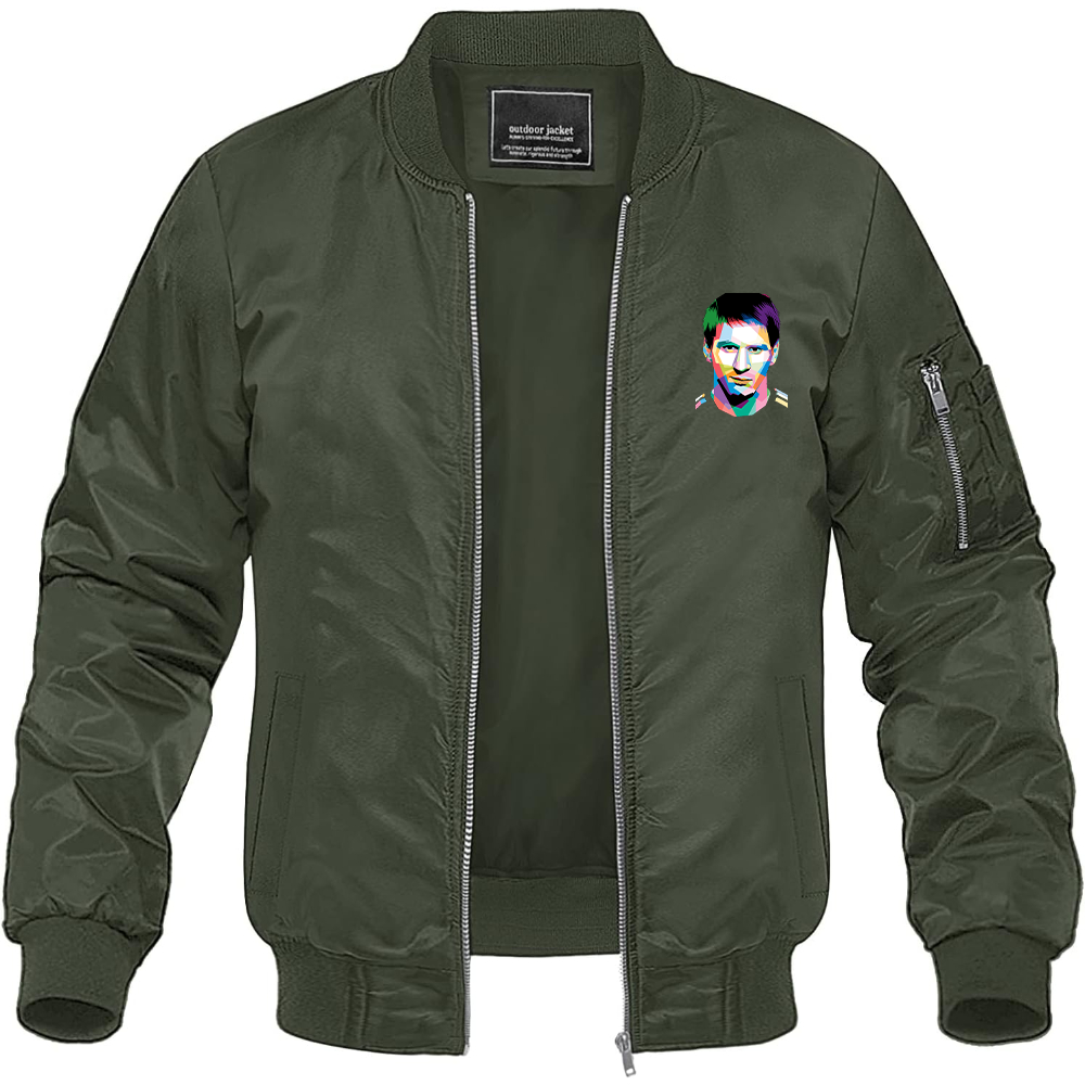 Men's Lionel Messi Face Art Soccer Lightweight Bomber Jacket Windbreaker Softshell Varsity Jacket Coat