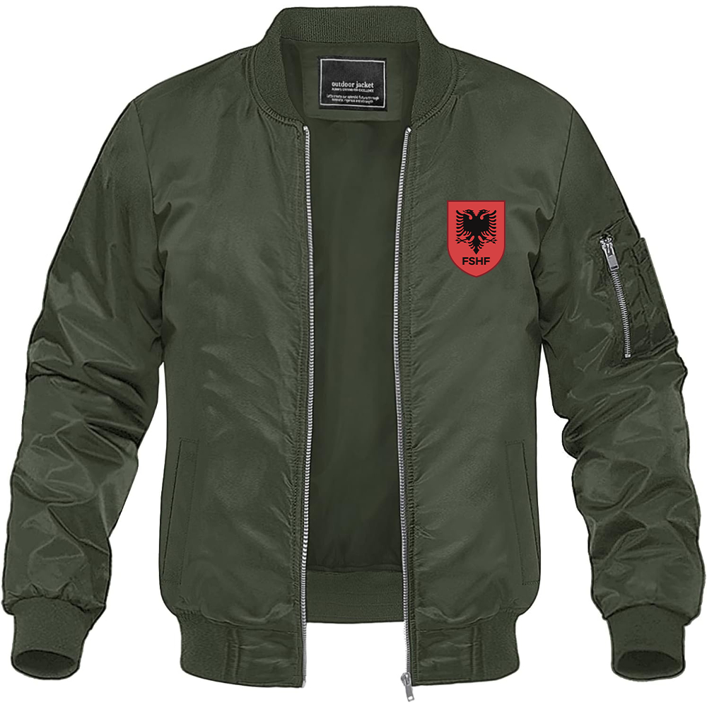 Men's Albania National Soccer Team Lightweight Bomber Jacket Windbreaker Softshell Varsity Jacket Coat