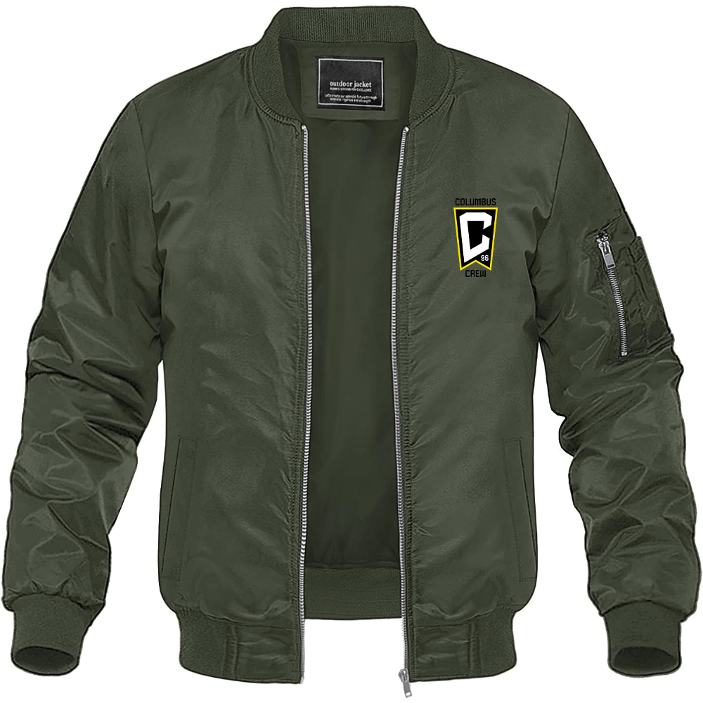 Men's Columbus Crew FC Lightweight Bomber Jacket Windbreaker Softshell Varsity Jacket Coat