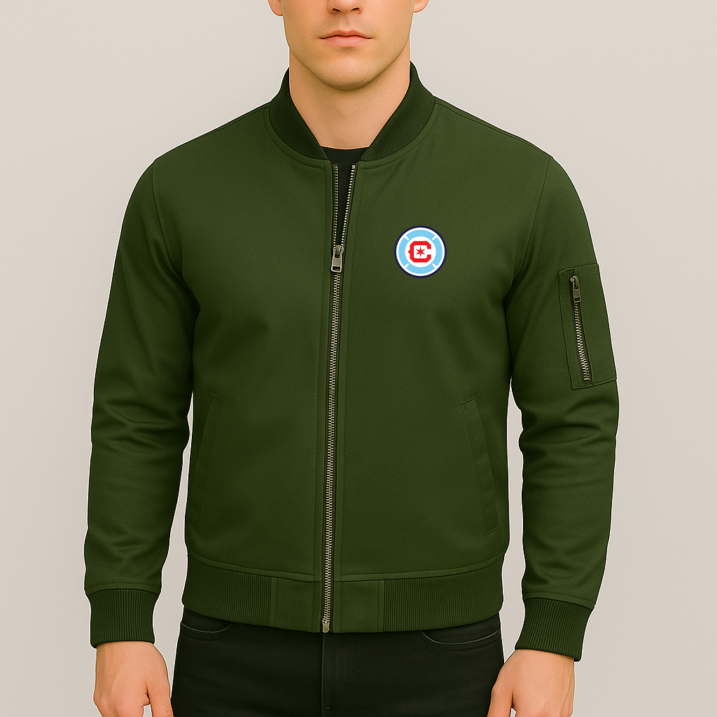 Men's Chicago Fire Soccer Lightweight Bomber Jacket Windbreaker Softshell Varsity Jacket Coat