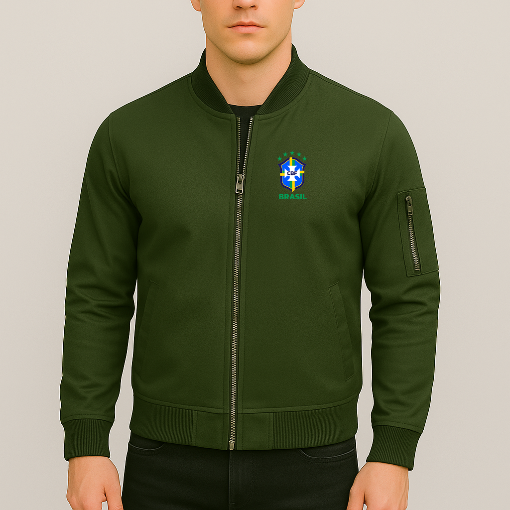 Men's  Brasil National Soccer Team Lightweight Bomber Jacket Windbreaker Softshell Varsity Jacket Coat