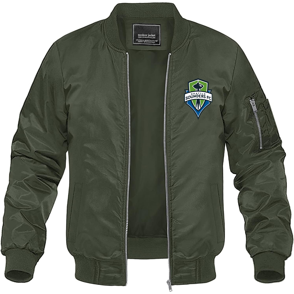 Men's Seattle Sounders FC Lightweight Bomber Jacket Windbreaker Softshell Varsity Jacket Coat