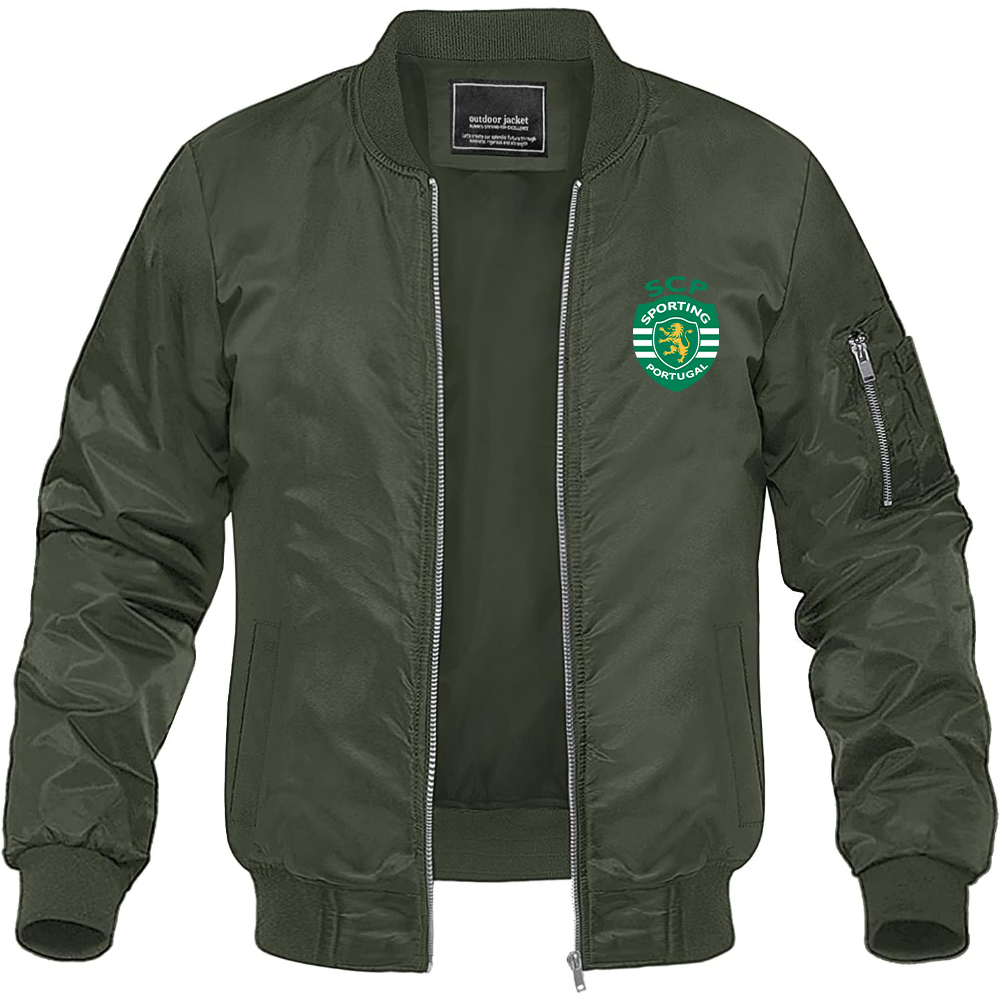 Men's Sporting CP FC Lightweight Bomber Jacket Windbreaker Softshell Varsity Jacket Coat