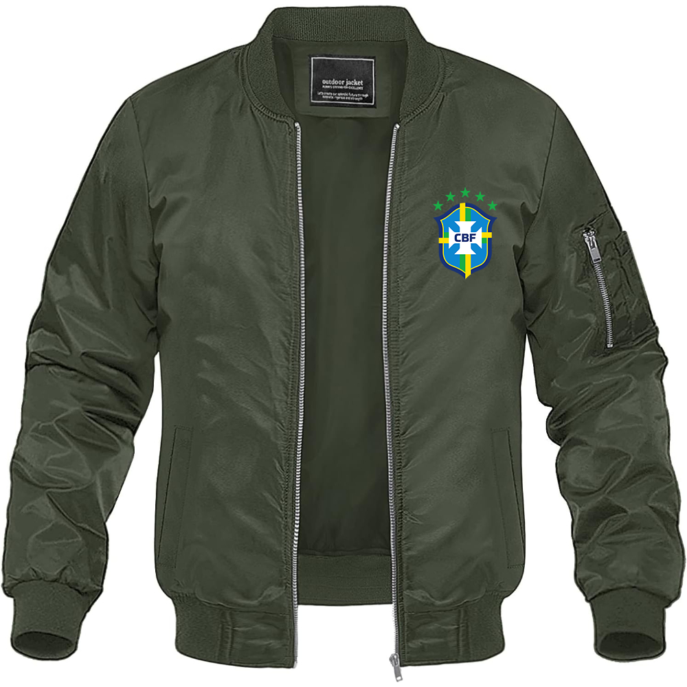 Men's Brazil National Soccer Team Lightweight Bomber Jacket Windbreaker Softshell Varsity Jacket Coat