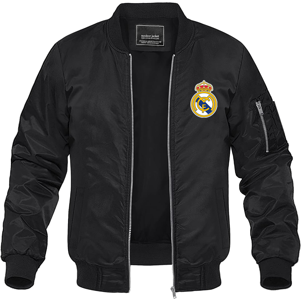 Men’s Real Madrid Soccer Lightweight Bomber Jacket Windbreaker Softshell Varsity Jacket Coat