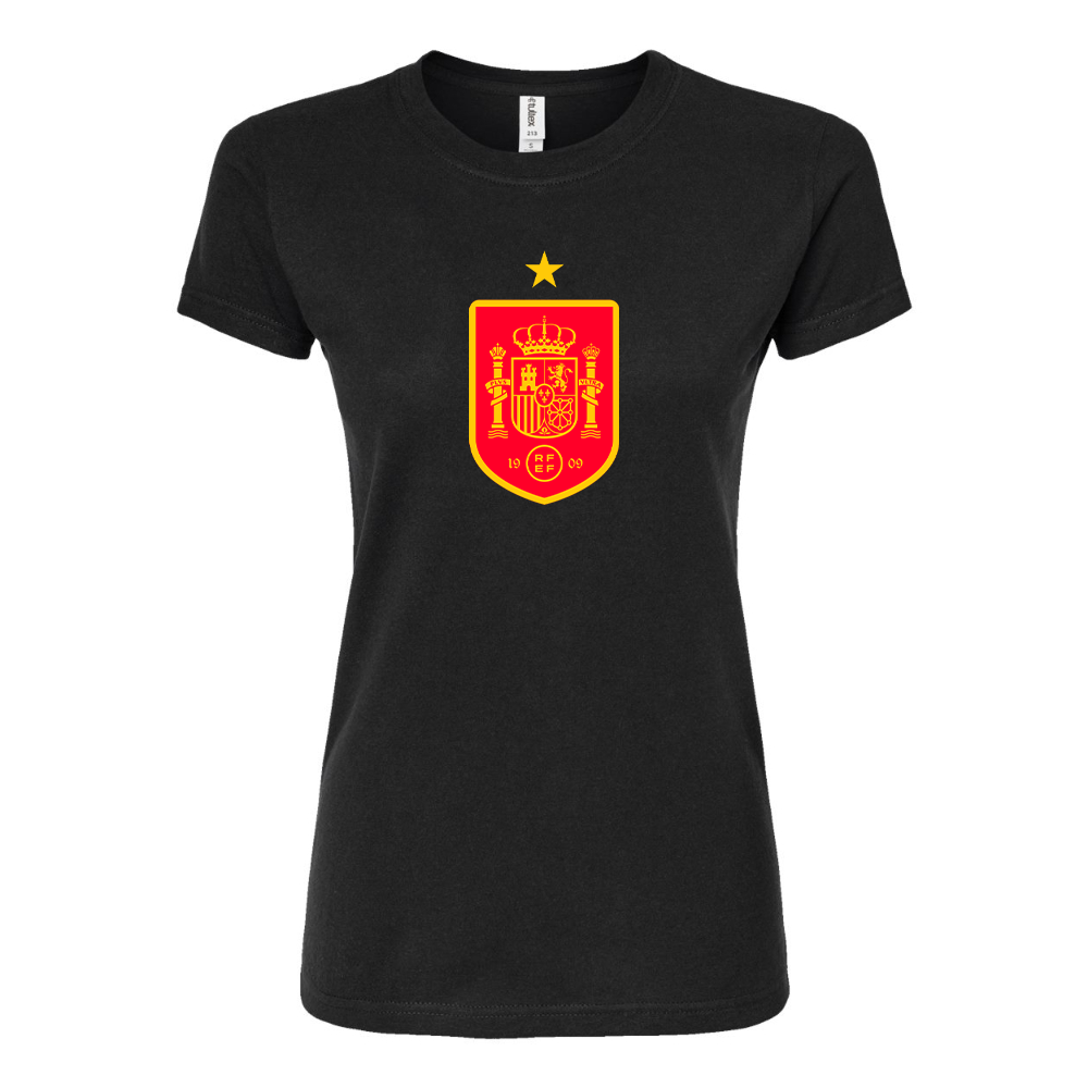 Women's Spain Red Logo National Soccer Team Round Neck T-Shirt