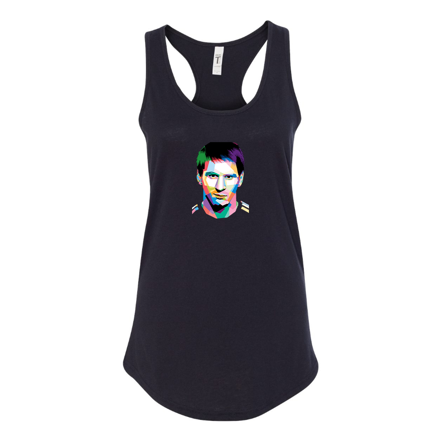 Women's Lionel Messi Face Art Soccer Racerback Tank Top