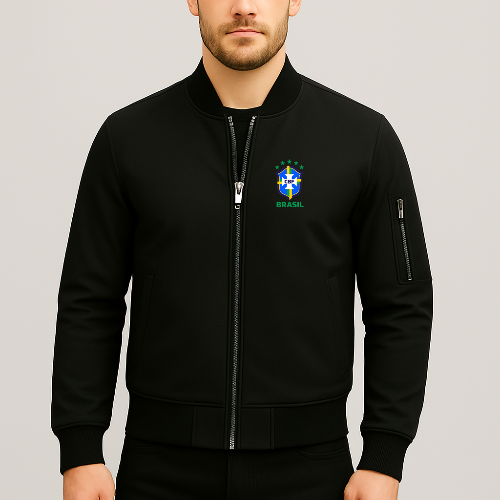 Men's  Brasil National Soccer Team Lightweight Bomber Jacket Windbreaker Softshell Varsity Jacket Coat