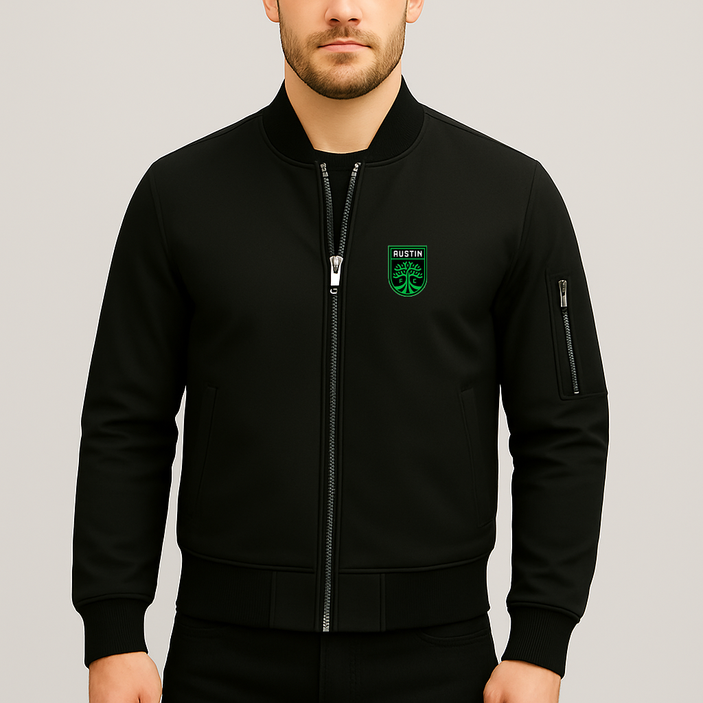 Men's Austin FC Lightweight Bomber Jacket Windbreaker Softshell Varsity Jacket Coat