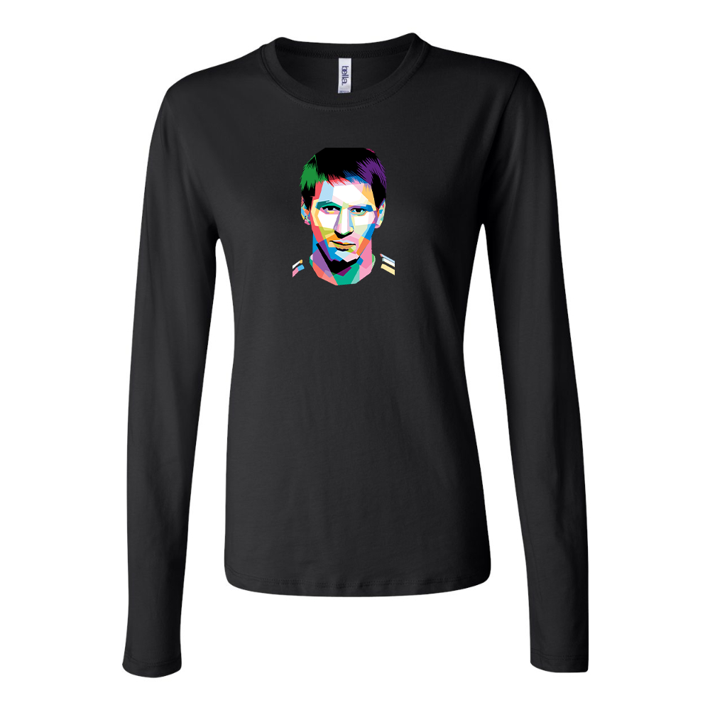 Women's Lionel Messi Face Art Soccer Long Sleeve T-Shirt