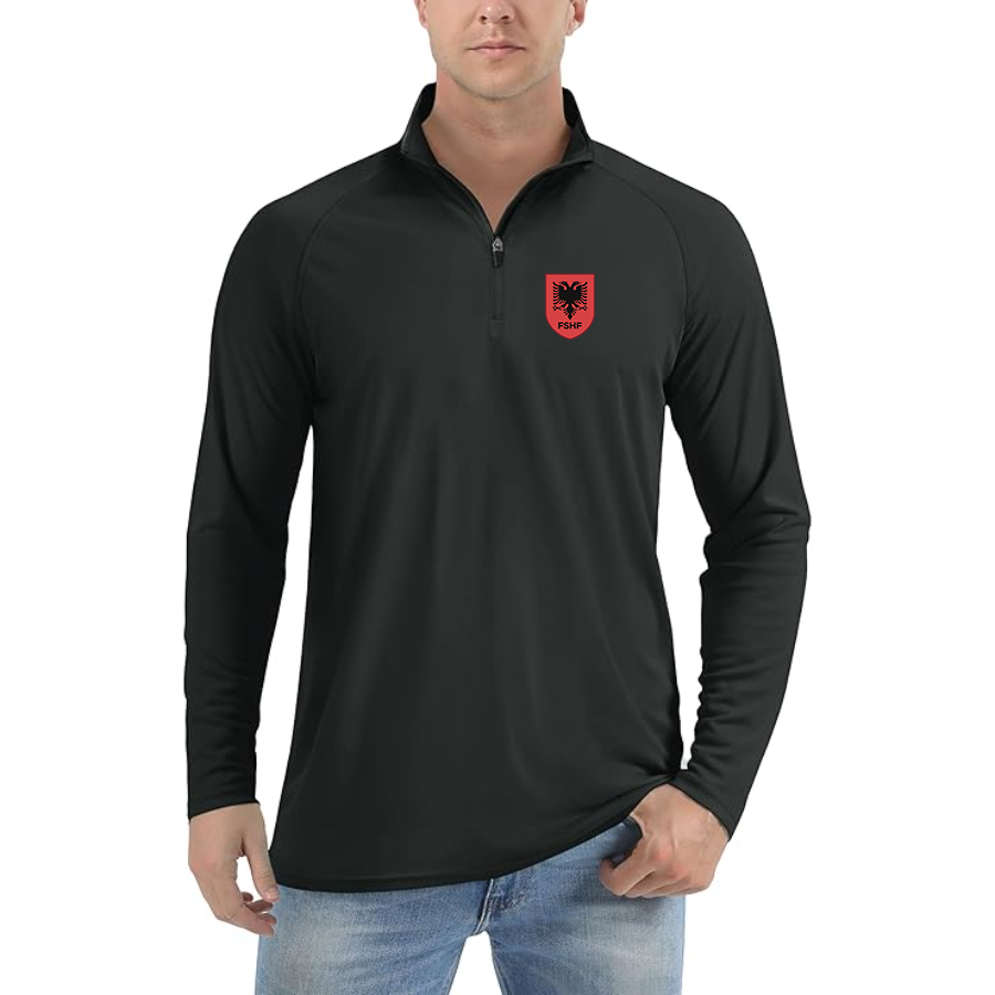 Men’s Albania National Soccer Team - Lightweight Quarter-Zip Athletic Shirt – Long Sleeve Performance Wear