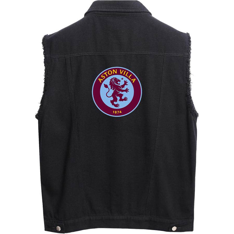 Men's Aston Villa  - Sleeveless Distressed Denim Vest – Rugged Black Jean Jacket