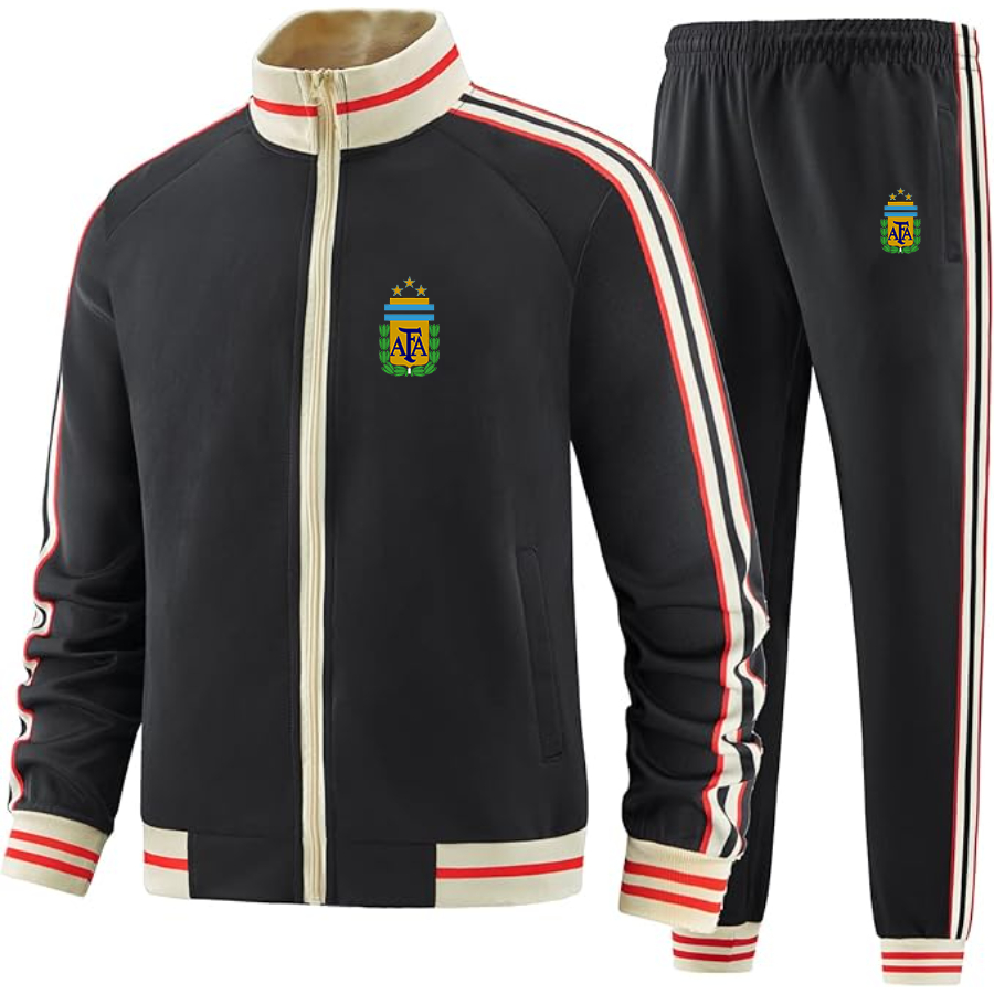 Men's Argentina National Soccer   - Premium Two-Piece Designer Tracksuit with Bold Striped Accents and Zippered Front - Elevated Athletic Wear